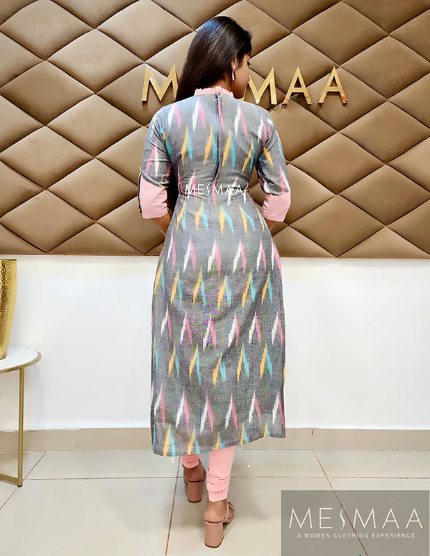 Grey pink ikat Kurti