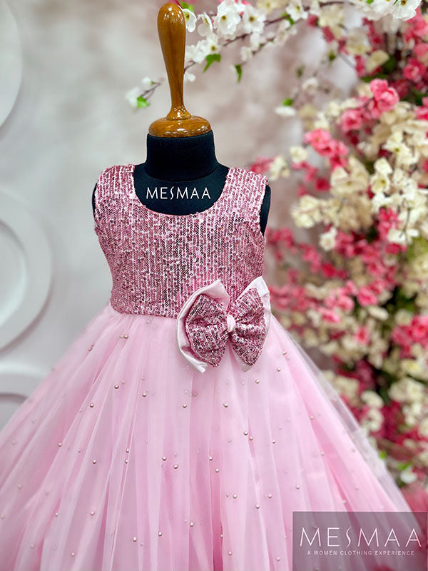 Pink pom-pom kids gown