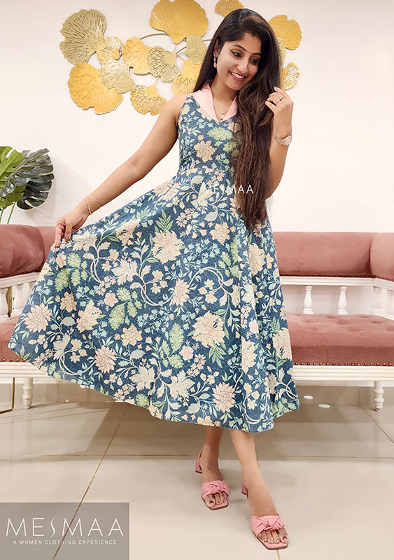 Ash blue pink hakoba dress