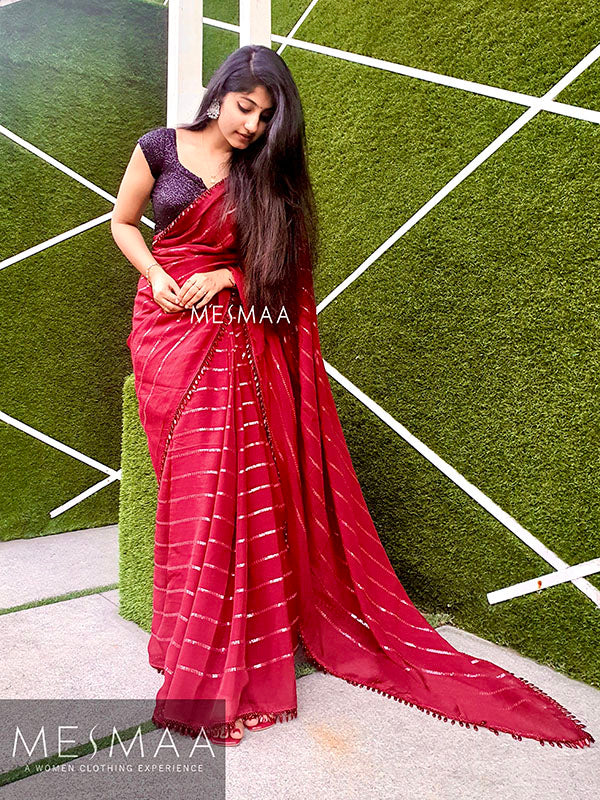 Maroon black saree