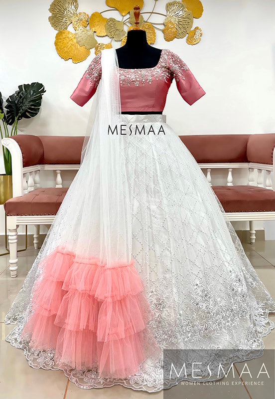 Pastel Pink white lehenga