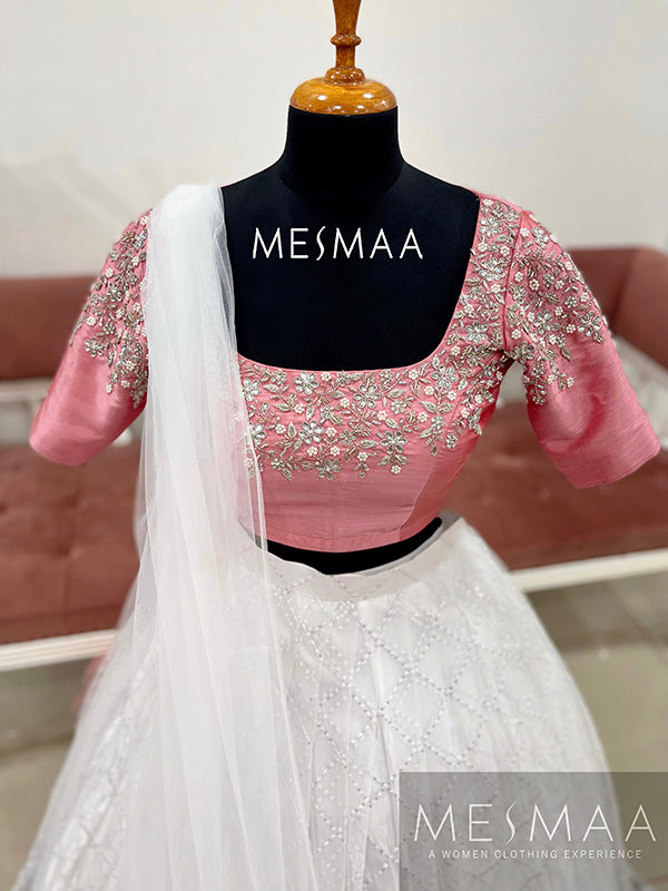 Pastel Pink white lehenga
