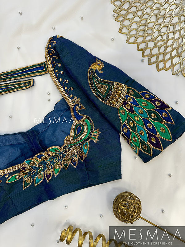 Peacock blue aari work blue