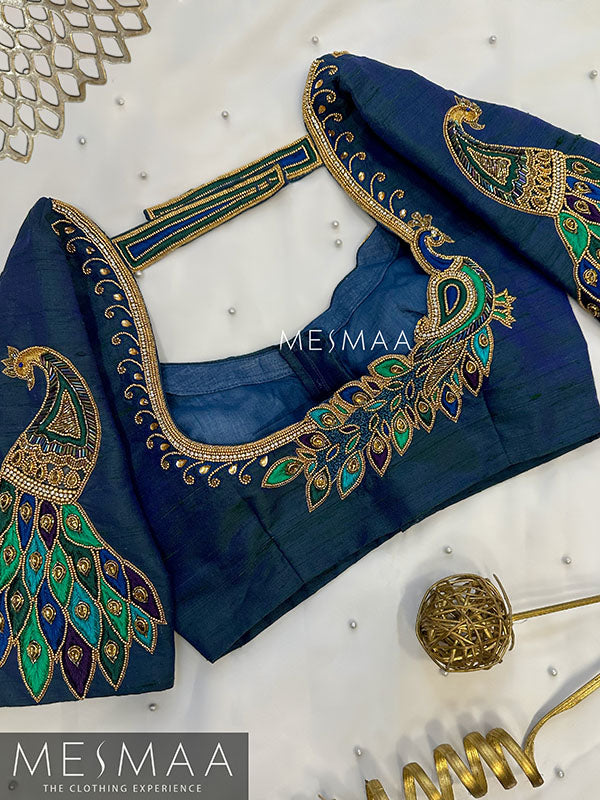 Peacock blue aari work blue