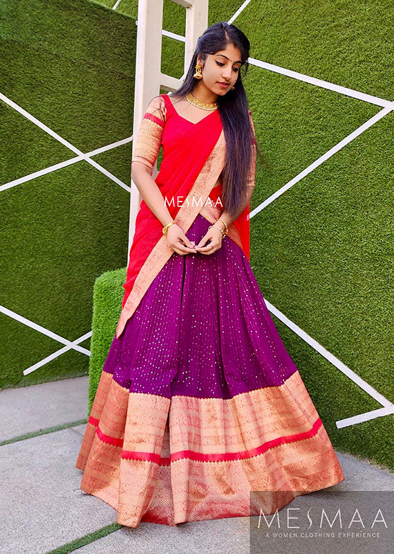 Purple red half saree