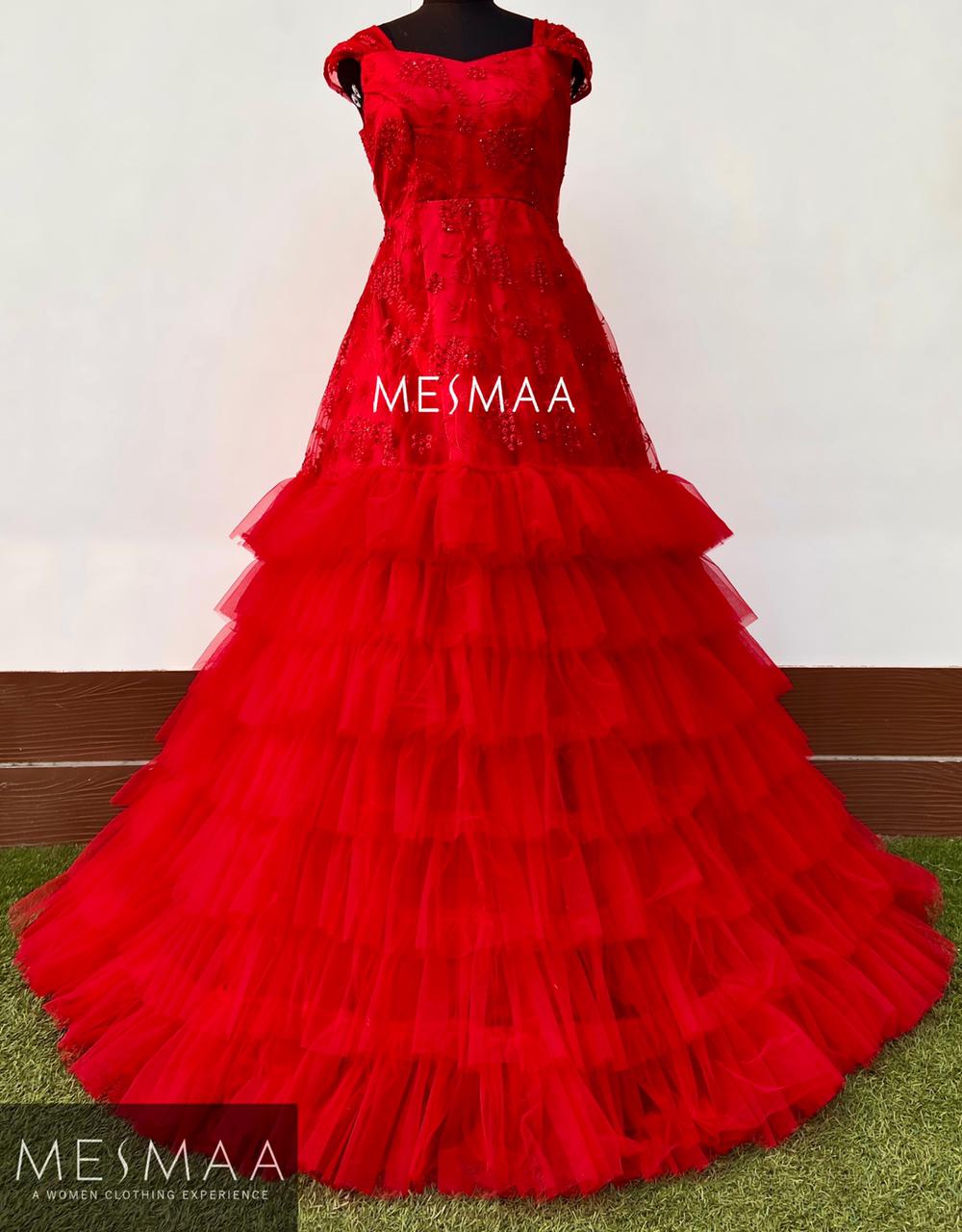 Red ruffle bridal gown