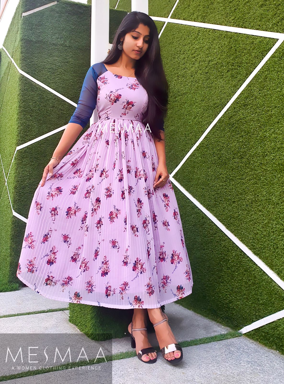 Pastel pink pleated floral dress