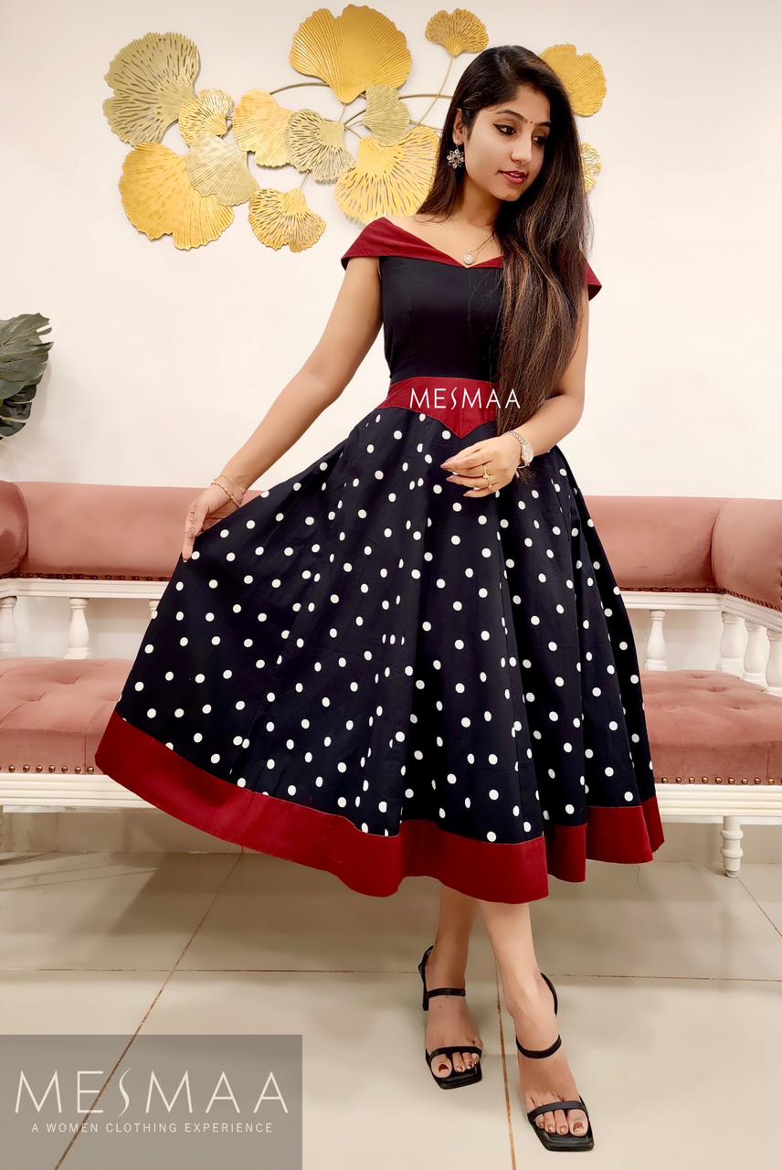 Black maroon dotted dress