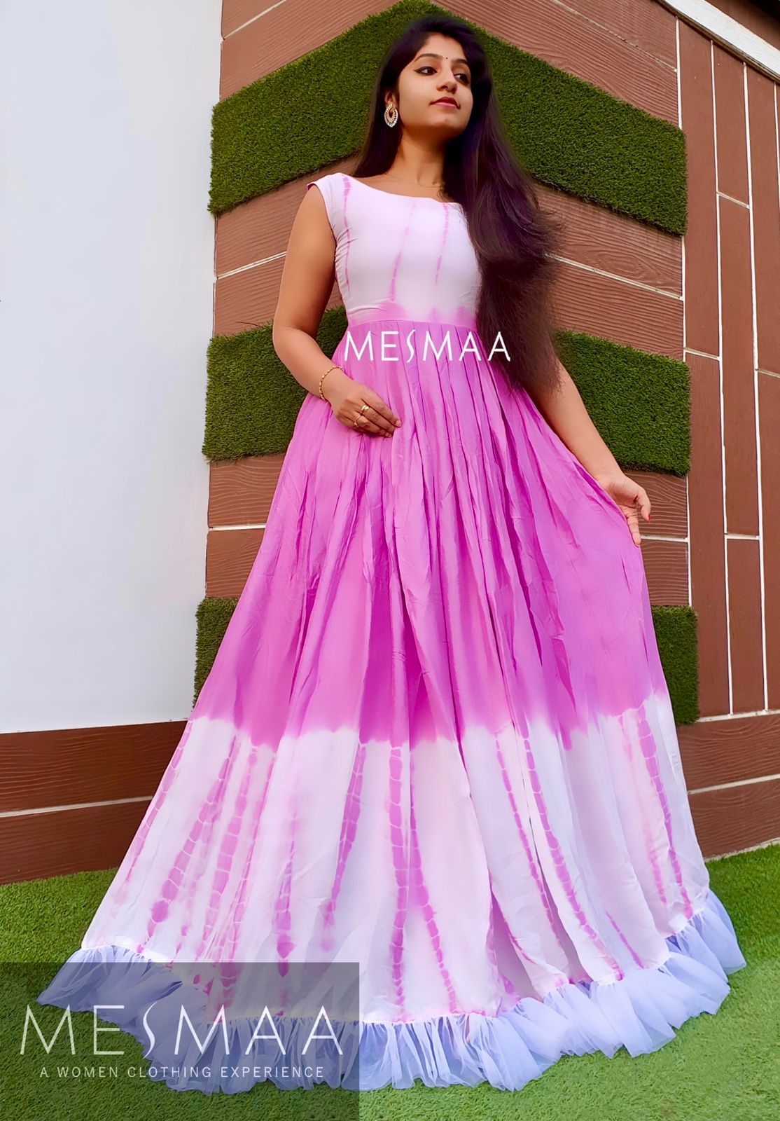 Lilac shibori ombré floor length dress