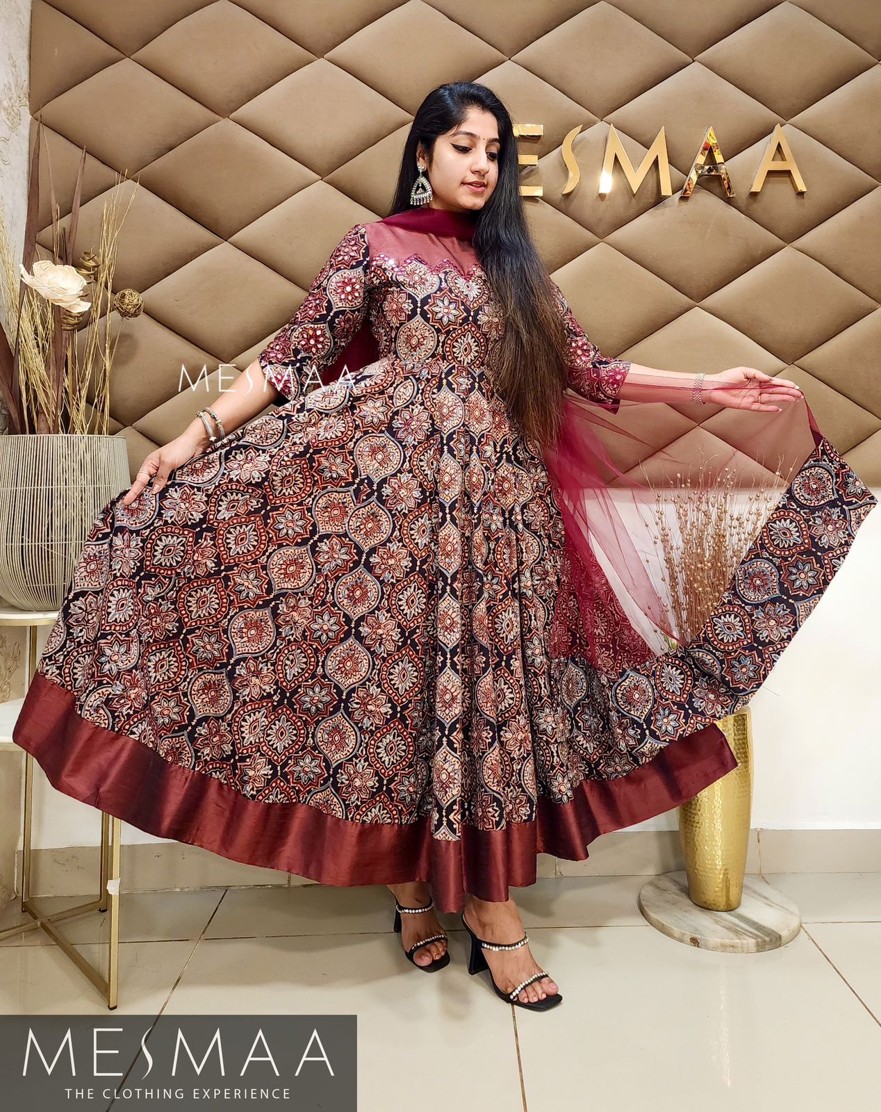 Black maroon ajrakh anarkali.