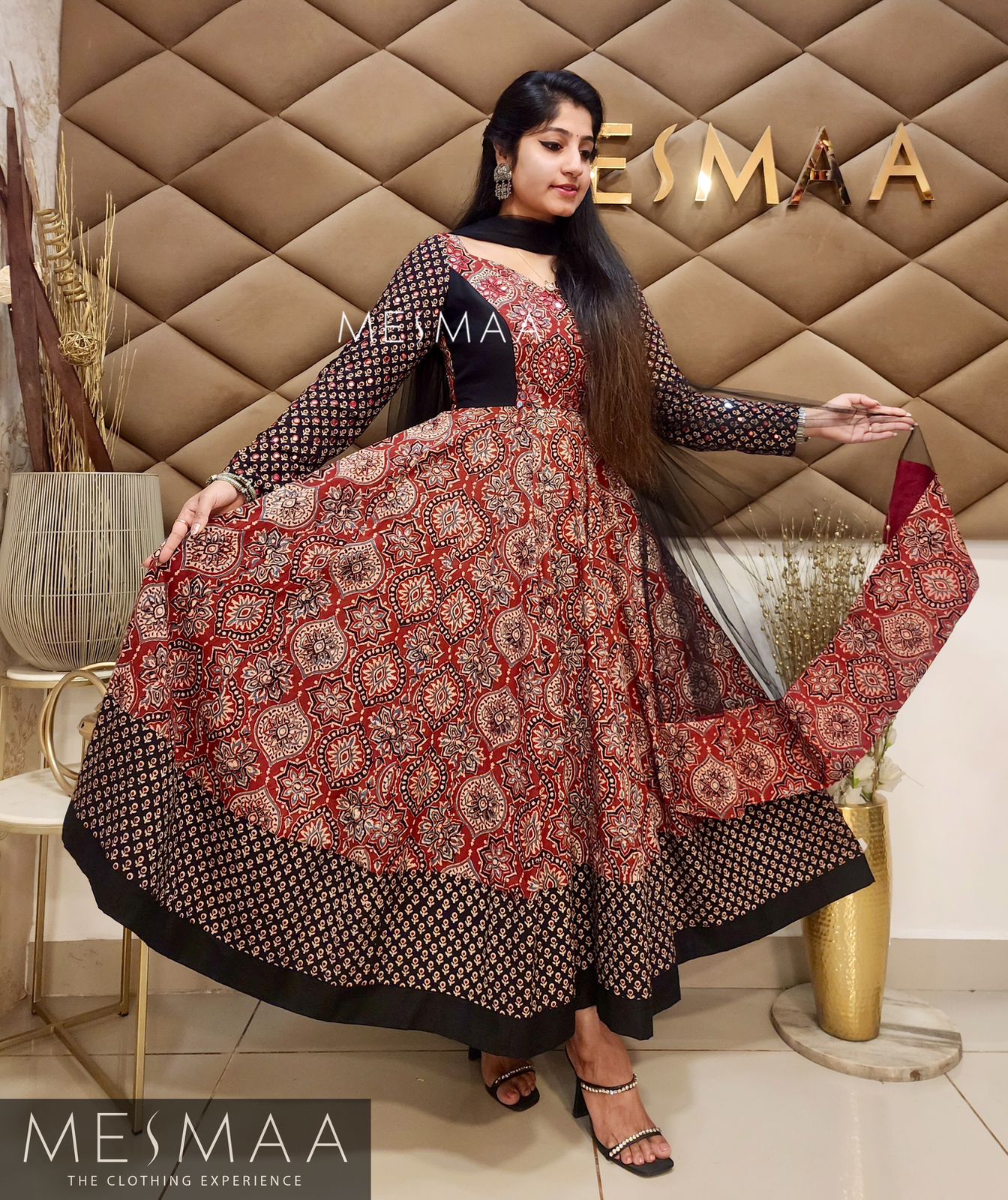 Black brick red ajrakh anarkali.