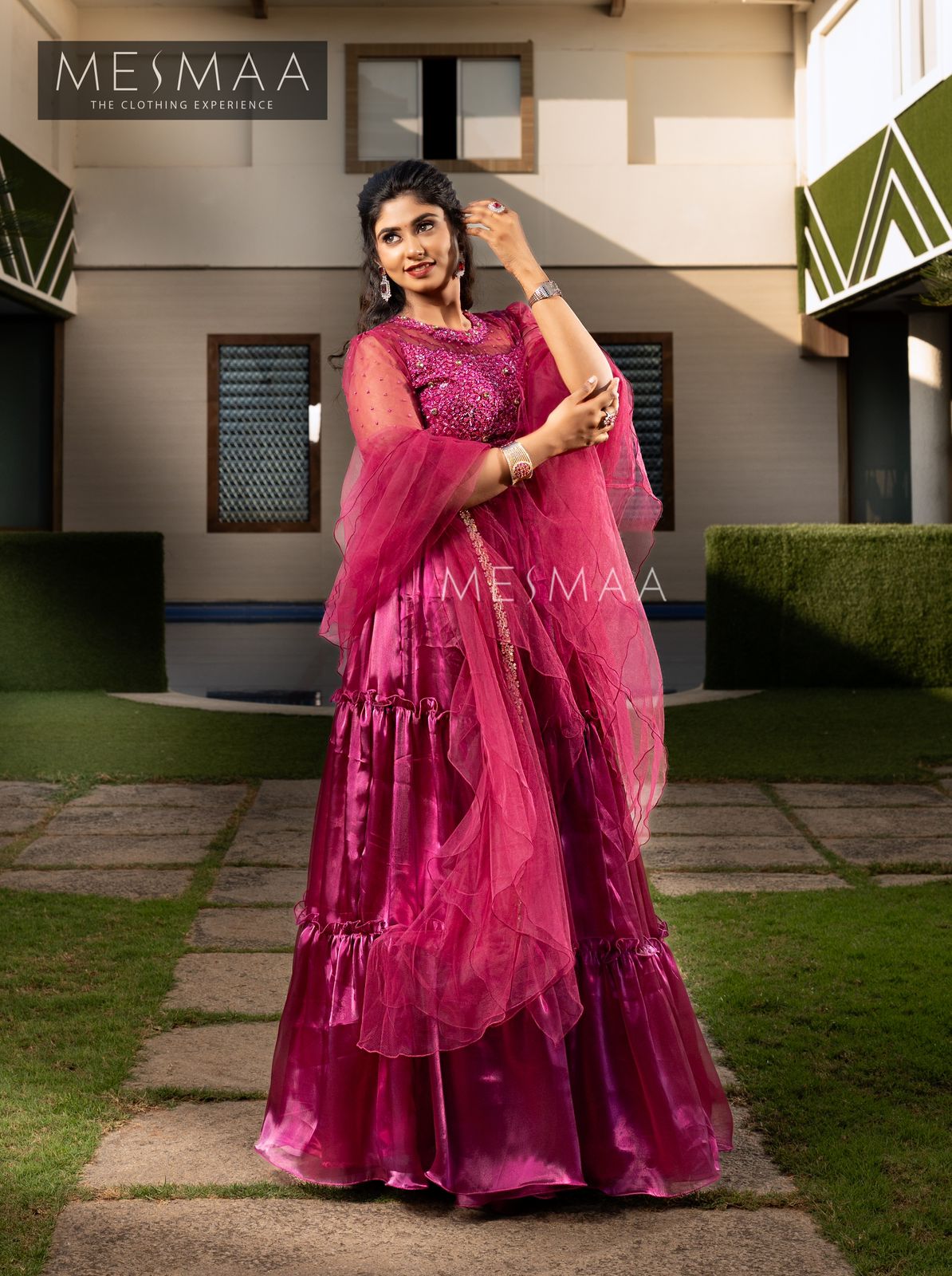 Majenta magic layered lehenga.