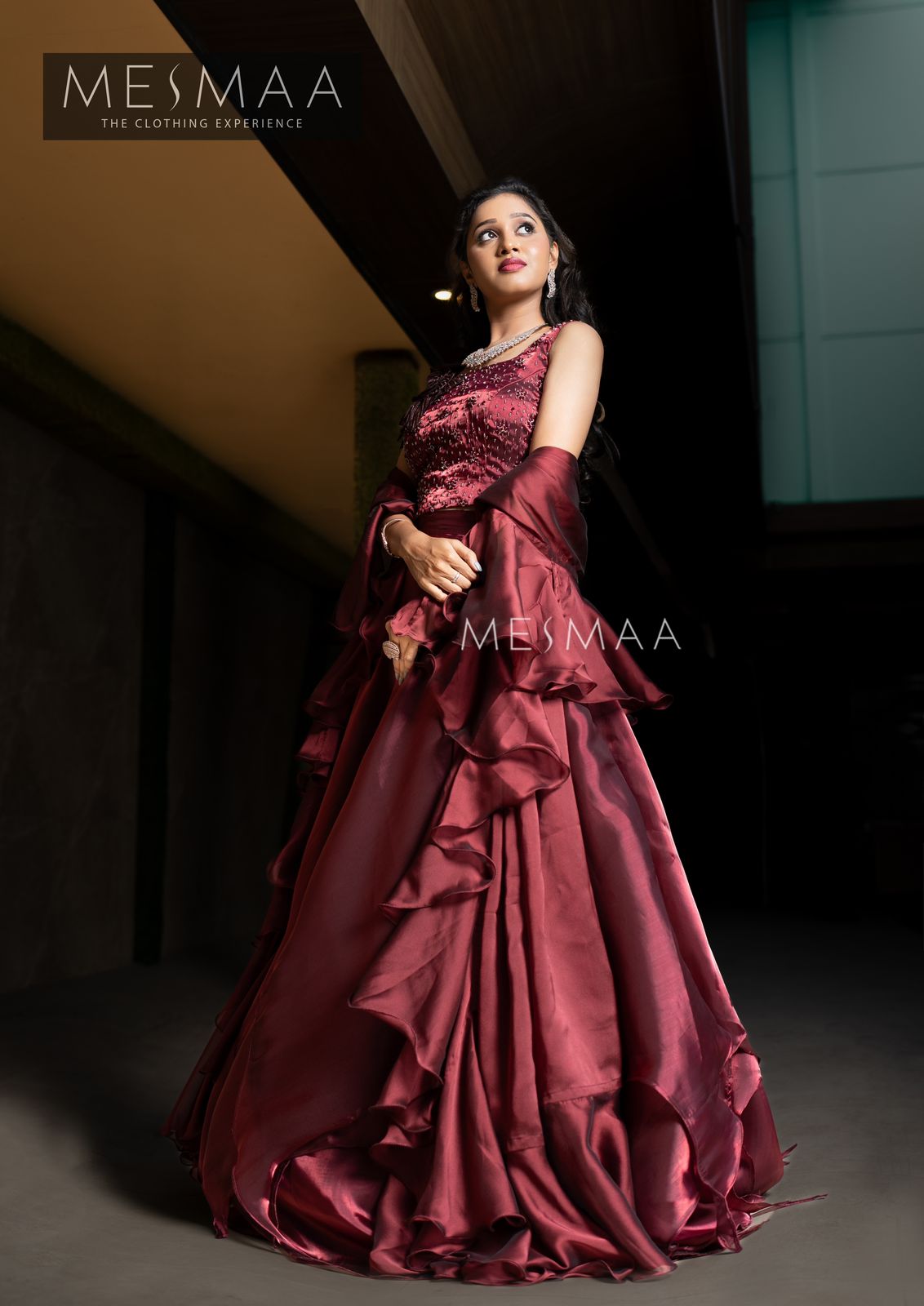 Maroon mirage lehenga.