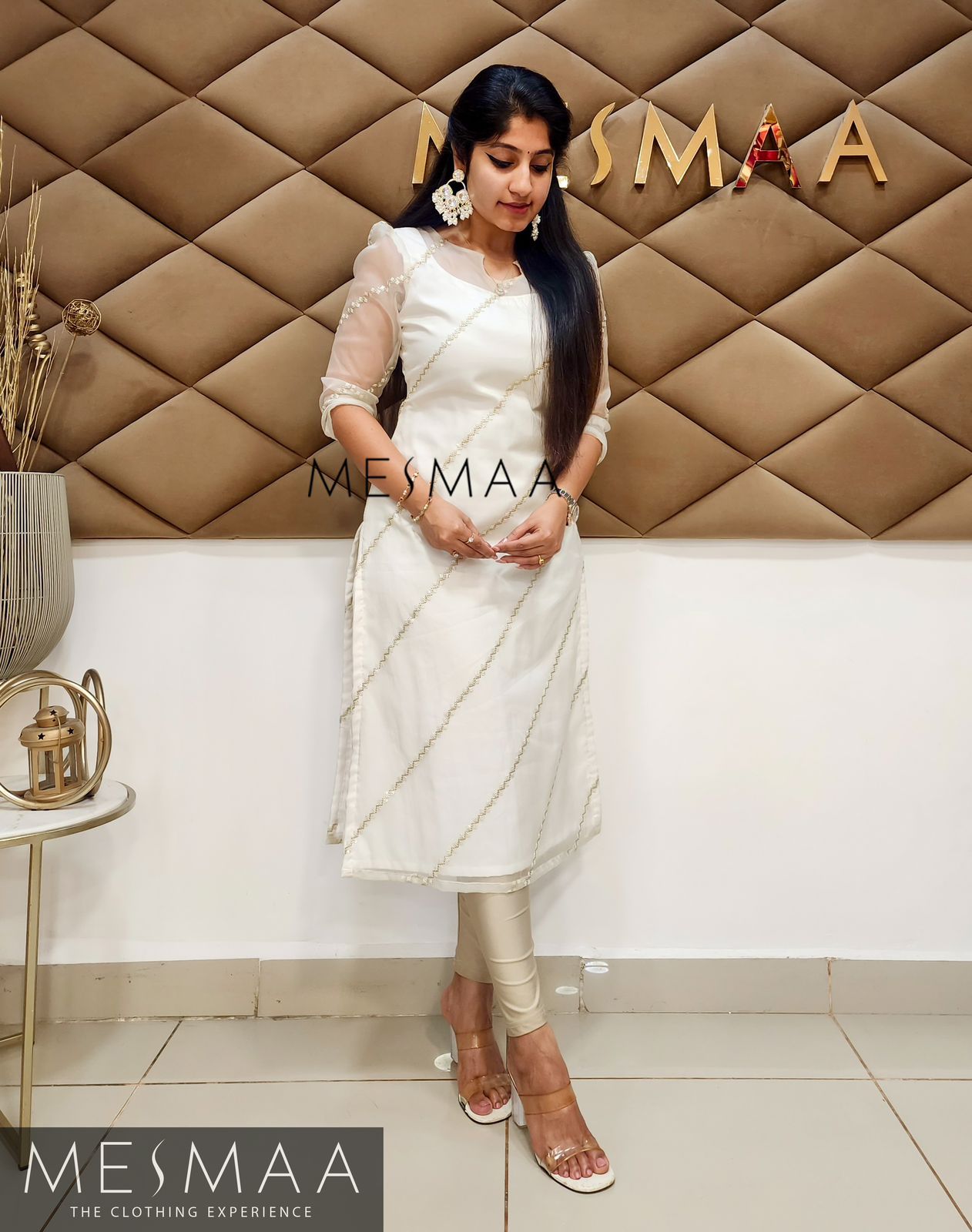 Half white kurti set.