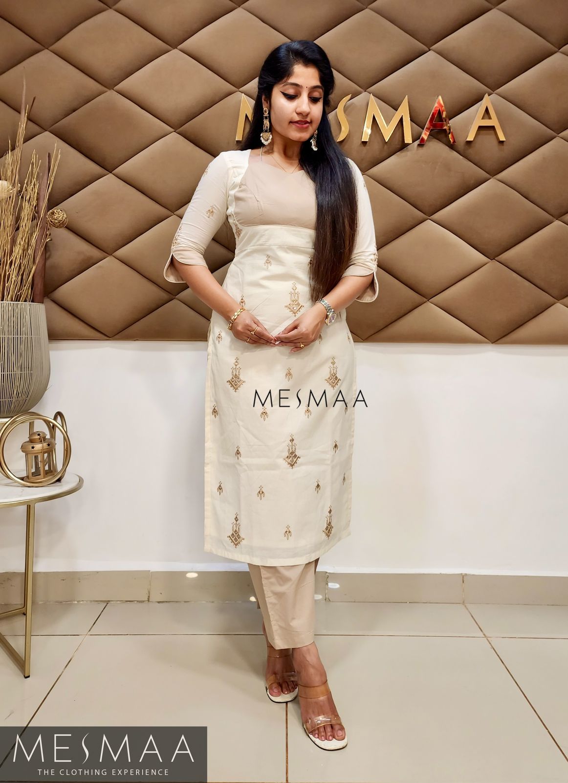 Half white beige kurti set.