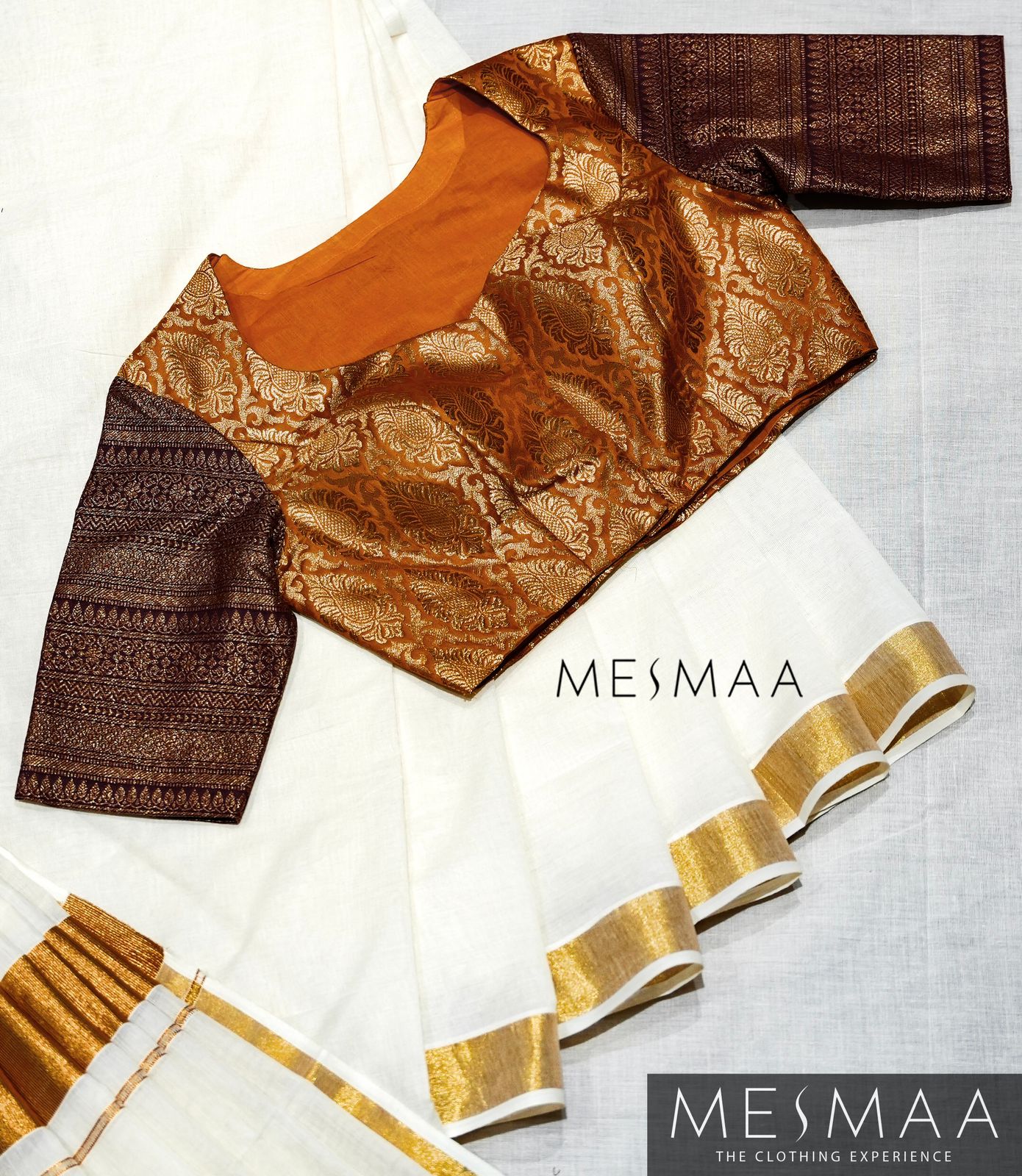 Maroon golden yellow silk blouse.