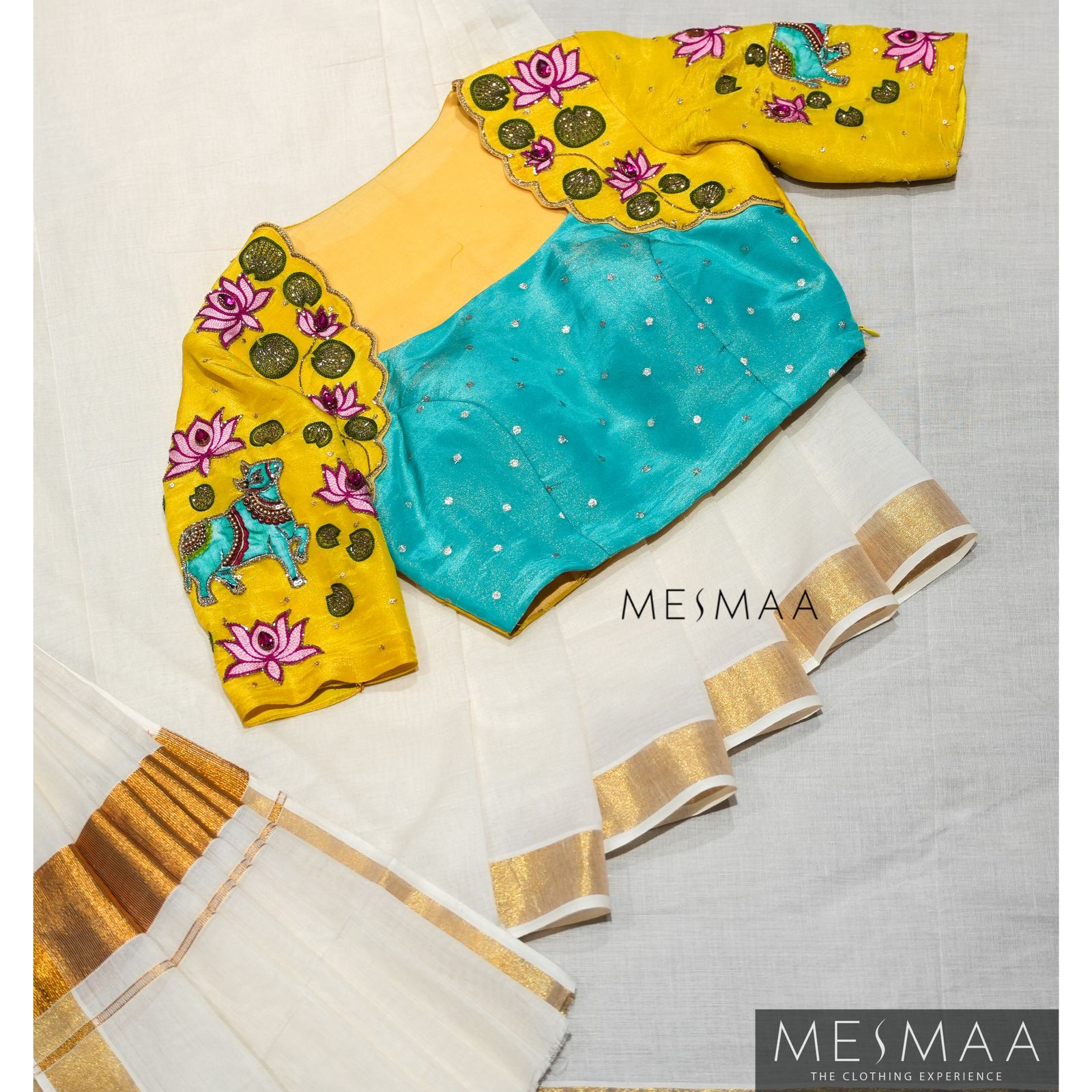 Yellow blue PICHWAI blouse.