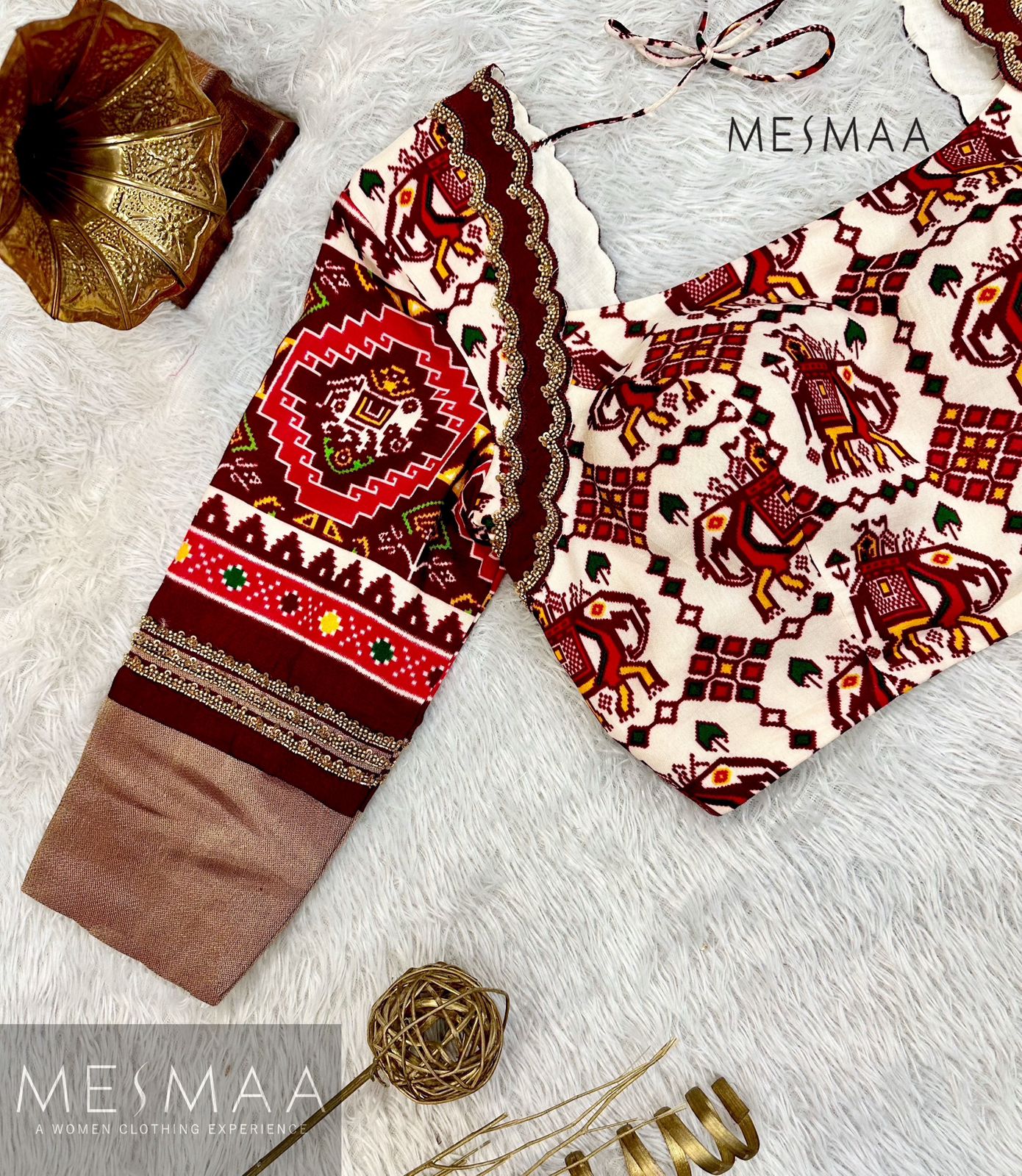 White maroon Patola blouse.