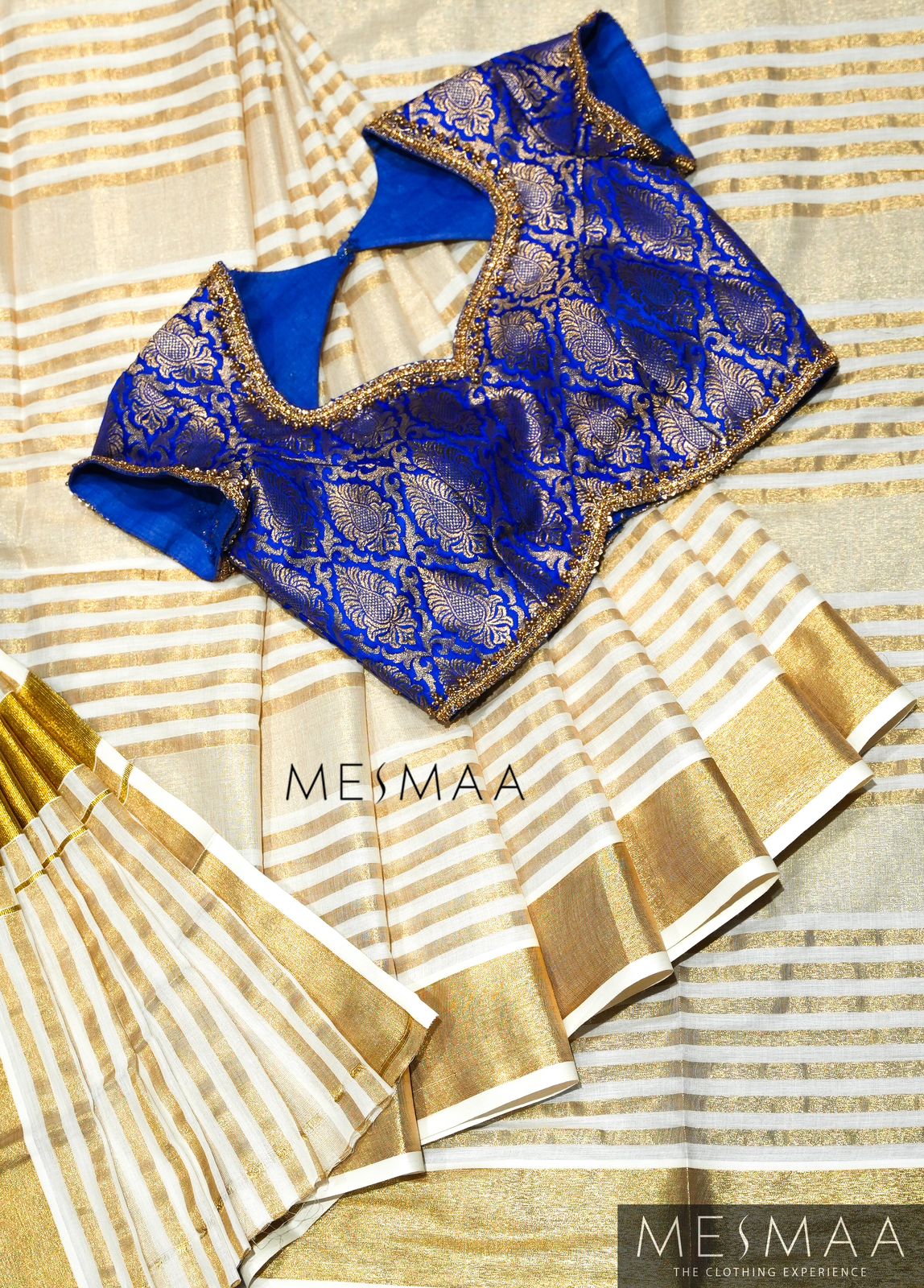 Royal blue banaras silk blouse.