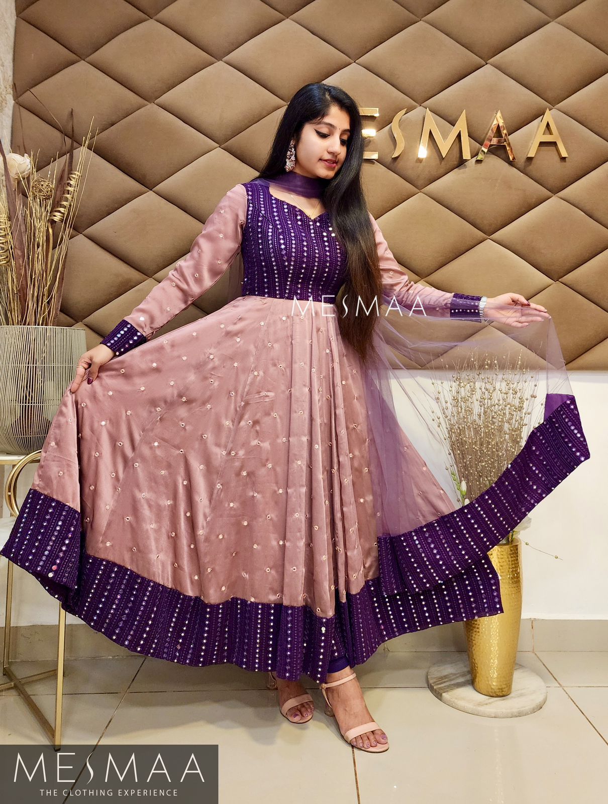 Violet dusty pink flared anarkali.