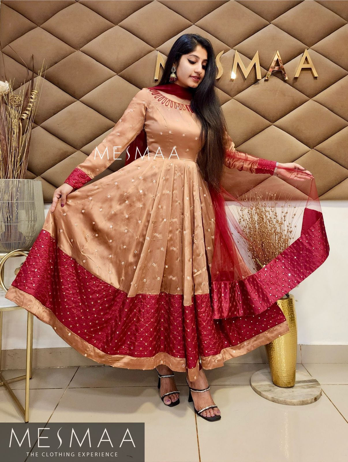 Copper maroon flared anarkali.