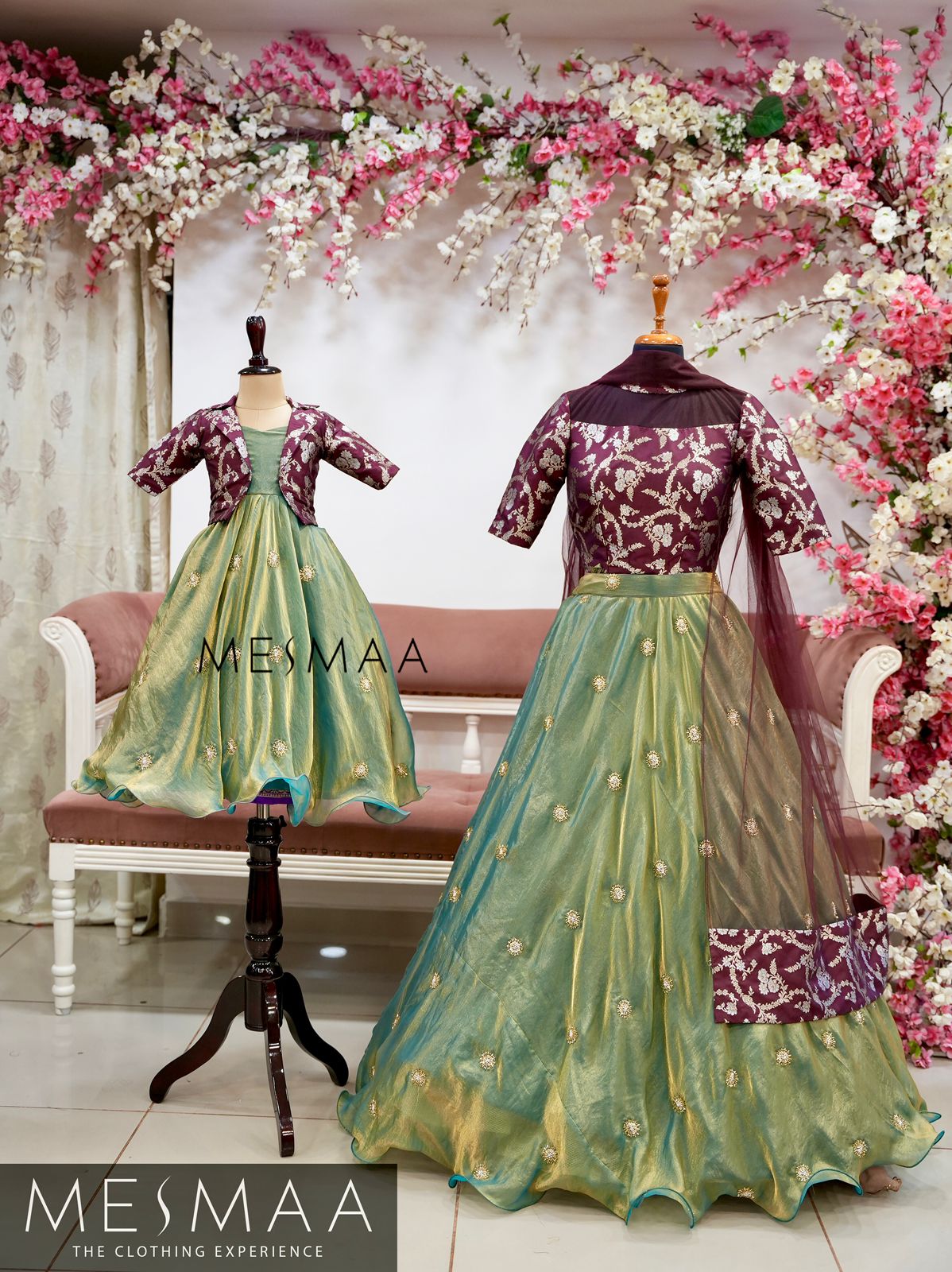 Brown teal kids gown.