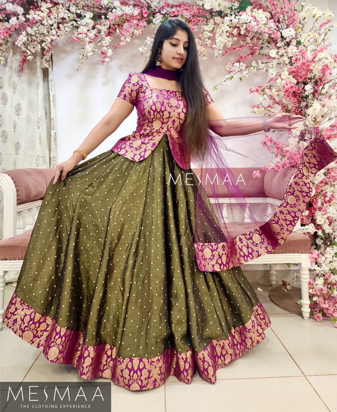 Purple golden black tissue banarasi  lehenga.