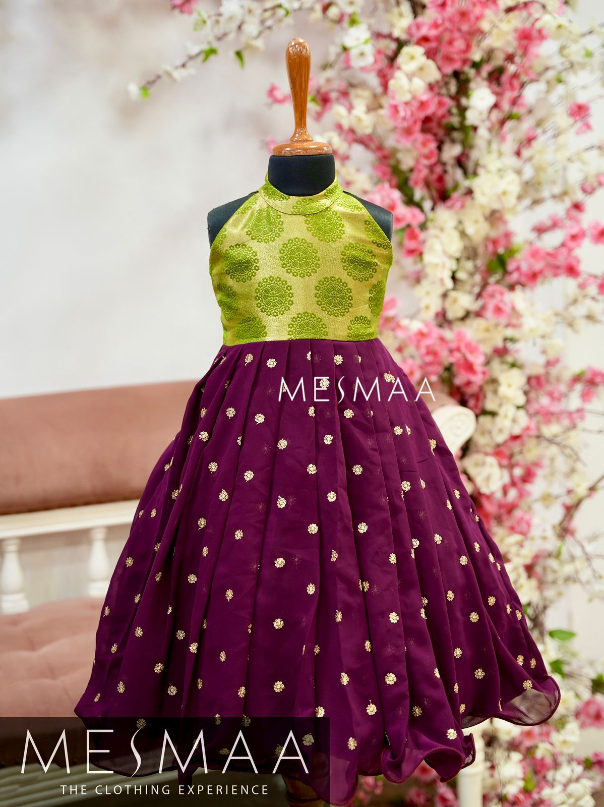 Vine olive green kids gown.