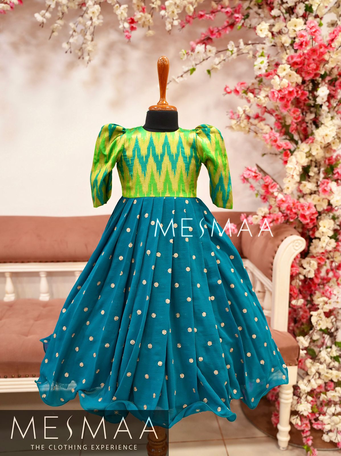 Copper sulphate blue green kids gown.