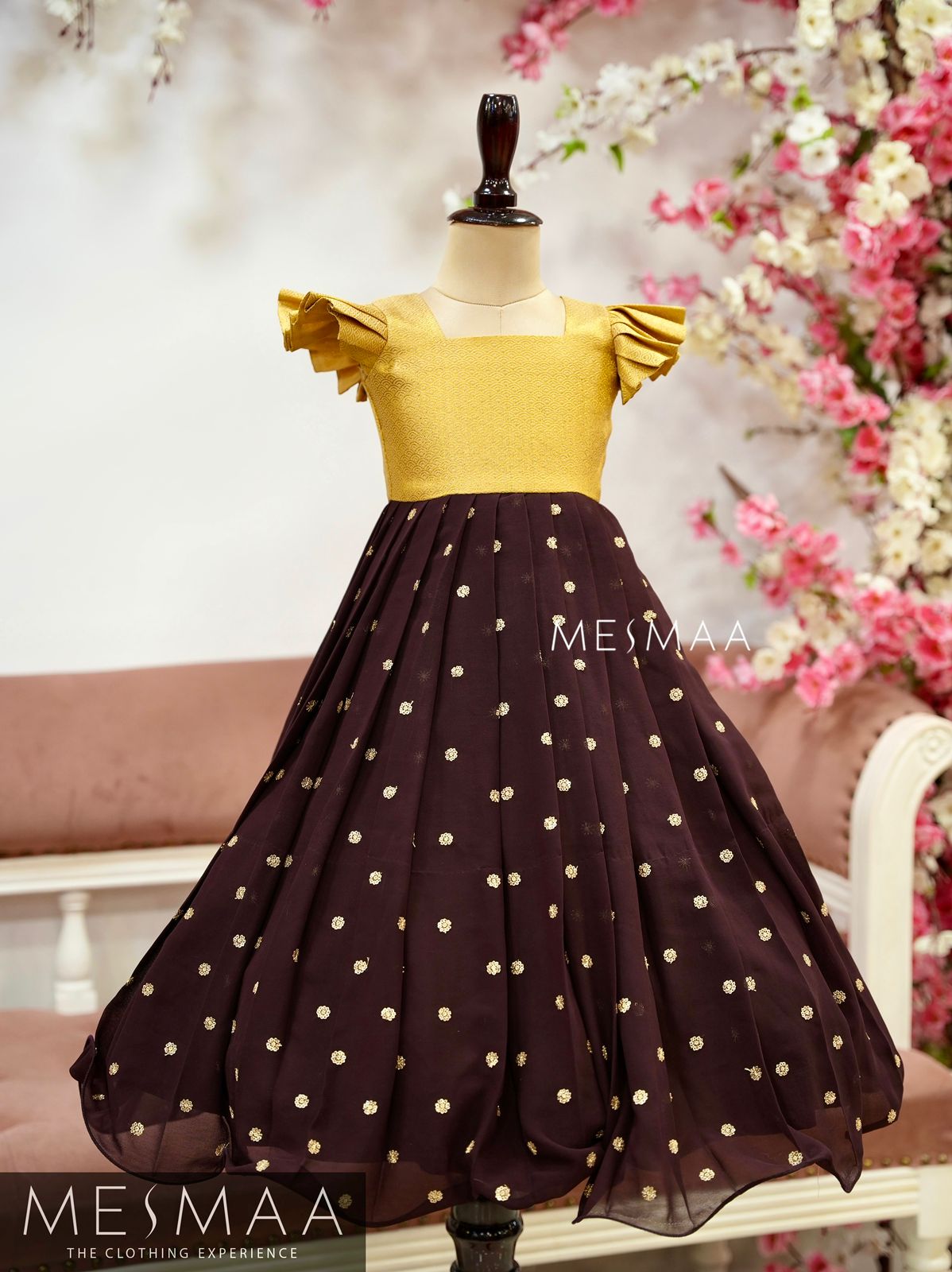 Coffee brown gold kids gown.