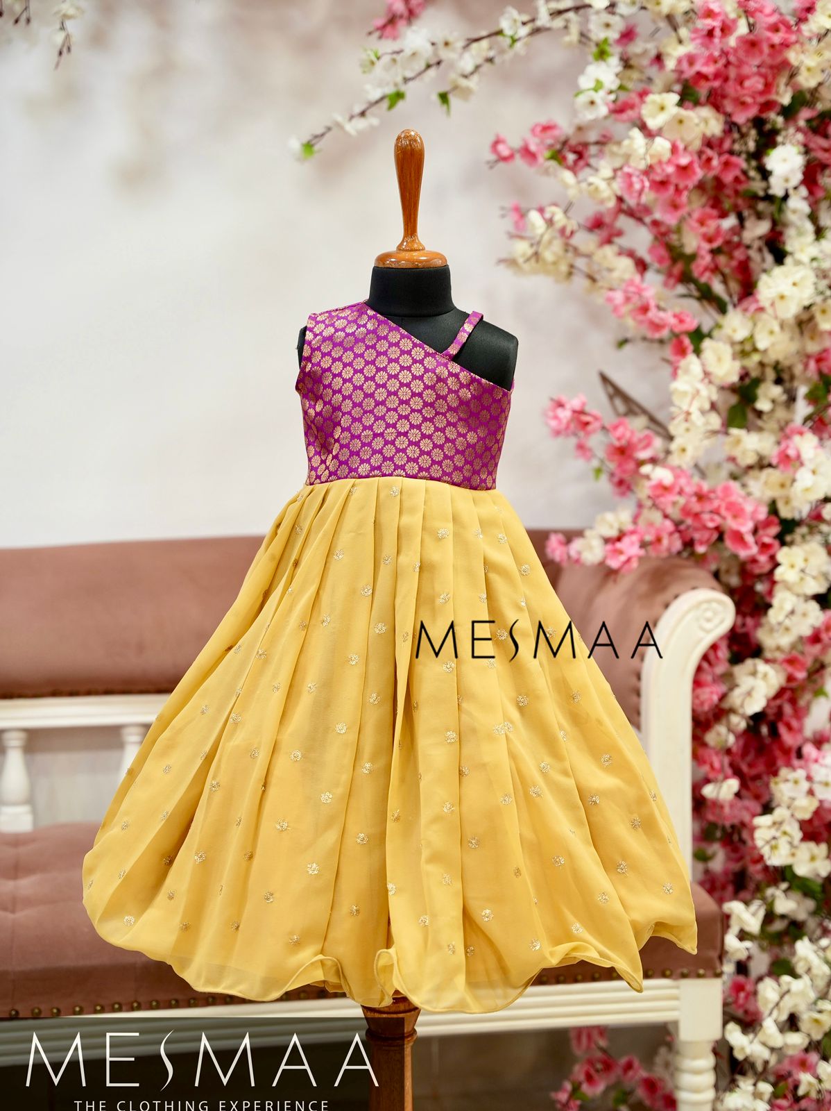 Light gold majentha kids gown.