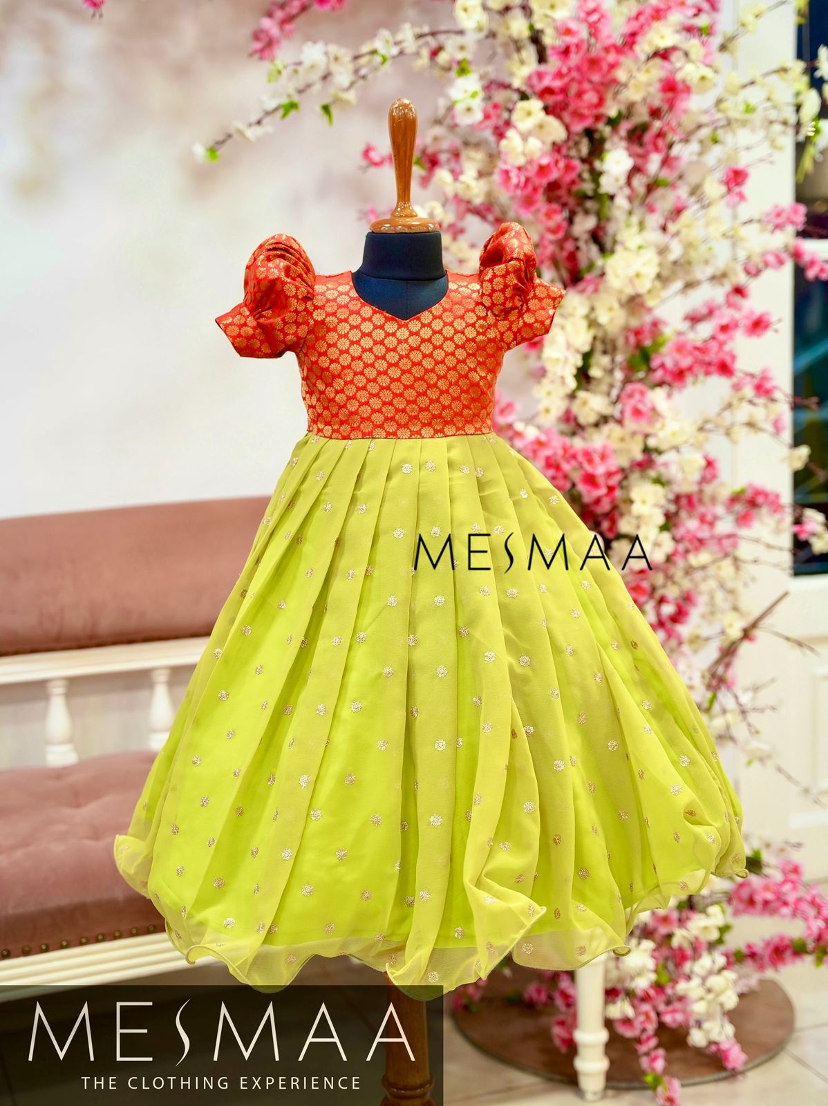 Mint green Bright red kids gown.
