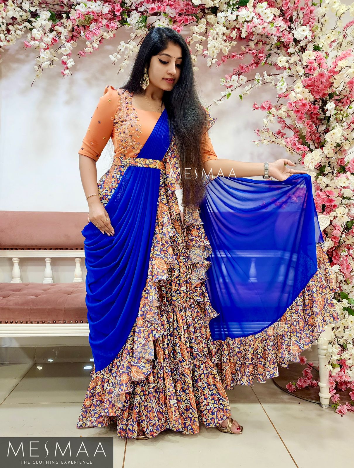 Royal blue tangerine shararah set.