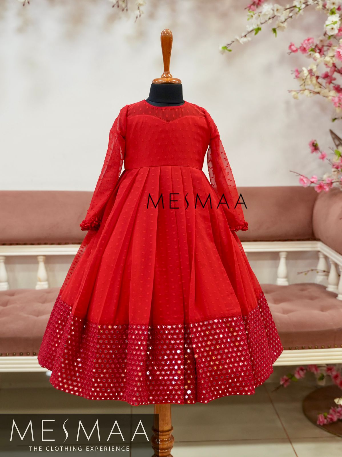 Crimson red mirror kids gown