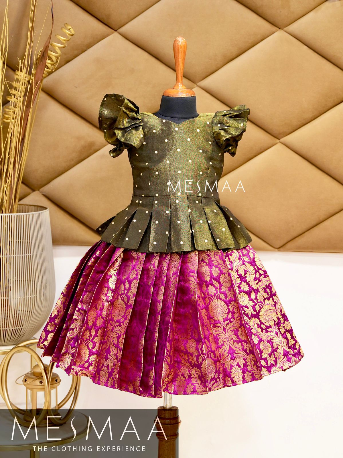 Purple golden black peplum lehenga set