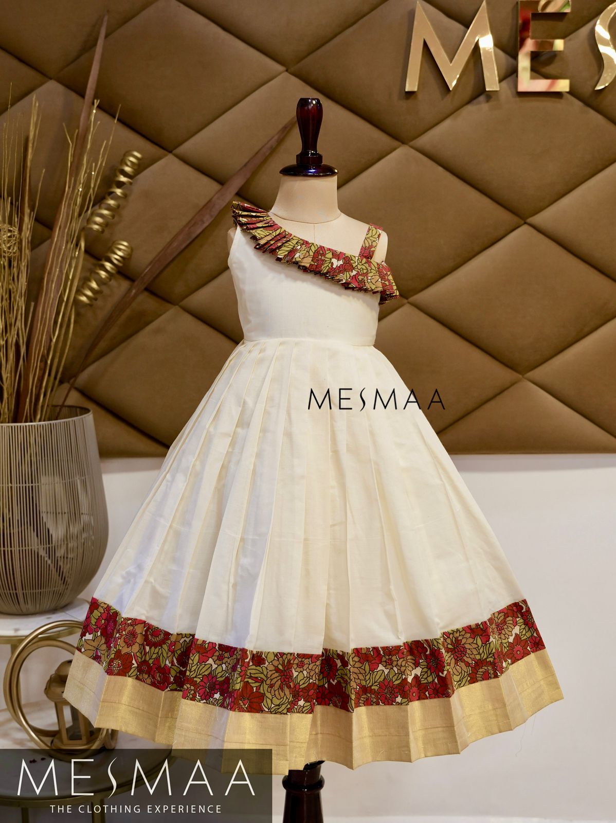 Red green kalamkari Kerala type kids gown