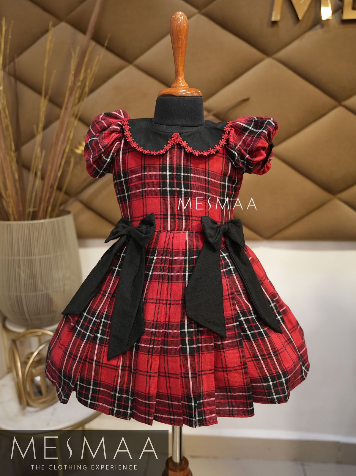 Red black checked kids frock