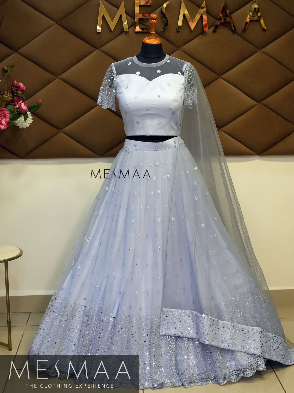 Snowflake blue gradation lehenga