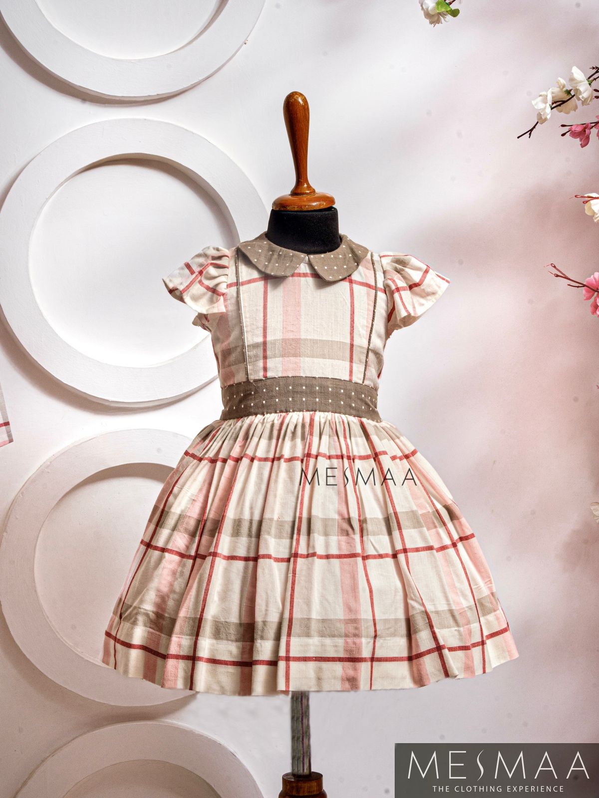 White grey checked kids gown.