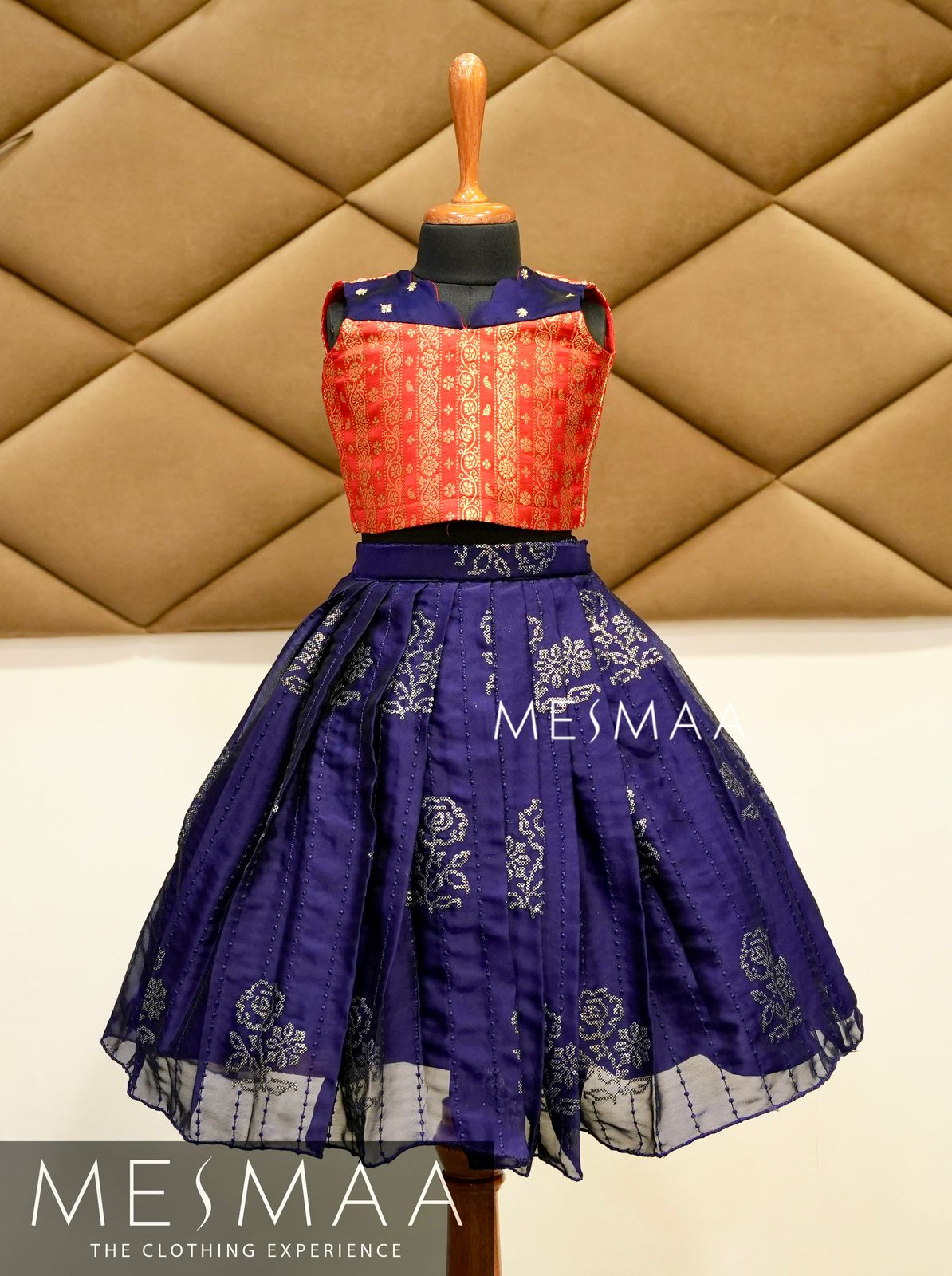 Navy blue red lehenga set