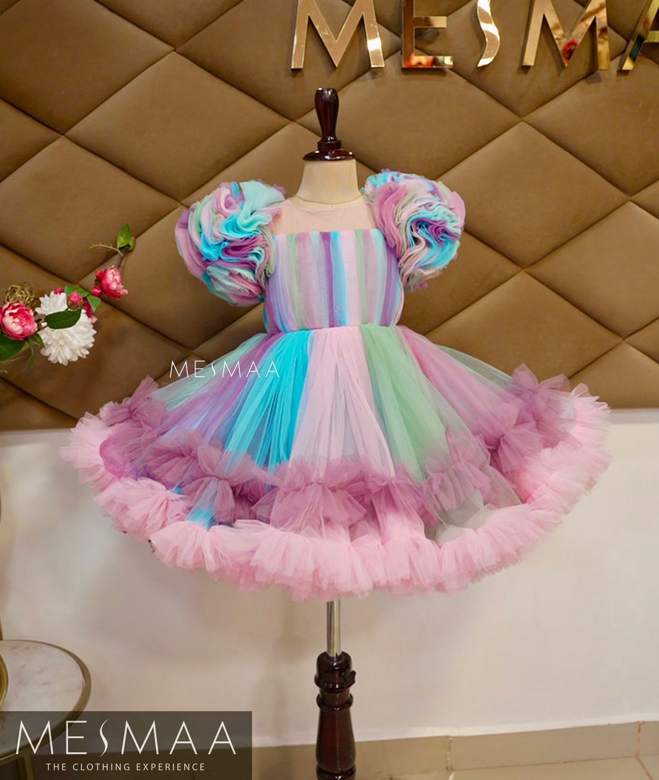 Cotton candy tulle kids gown.