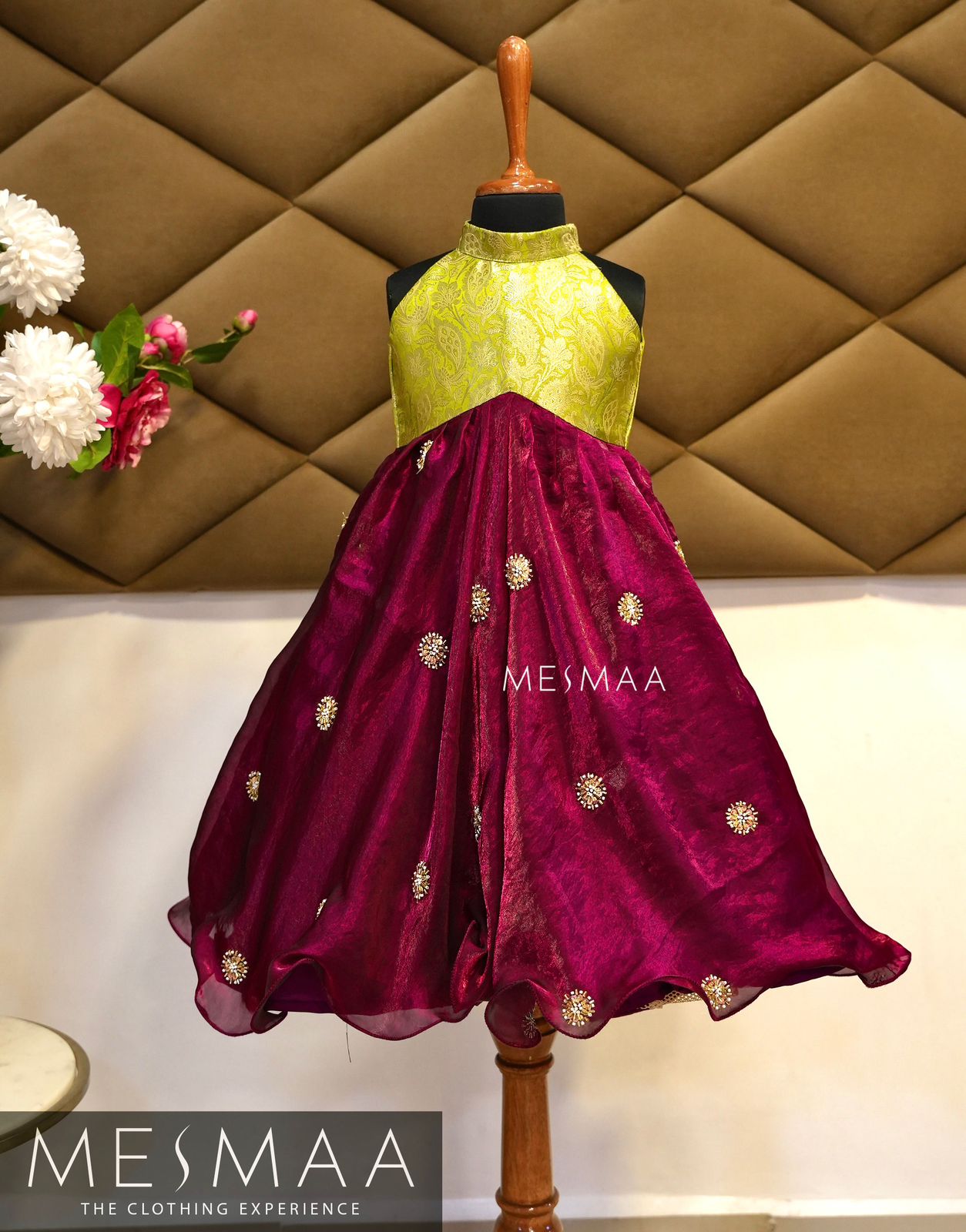 MULBERRY PISTACHIO TISSUE ORGANSA KIDS GOWN .