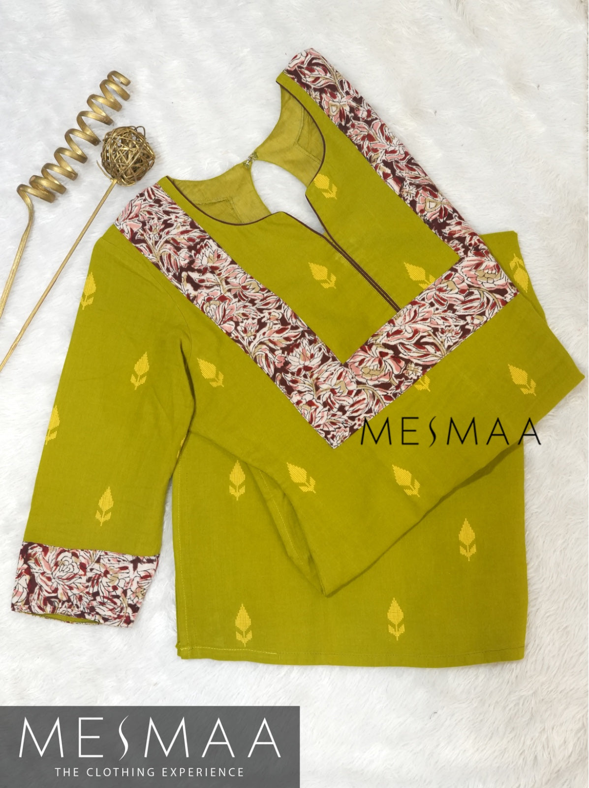 Leaf green dark chocolate kalamkari kurthi