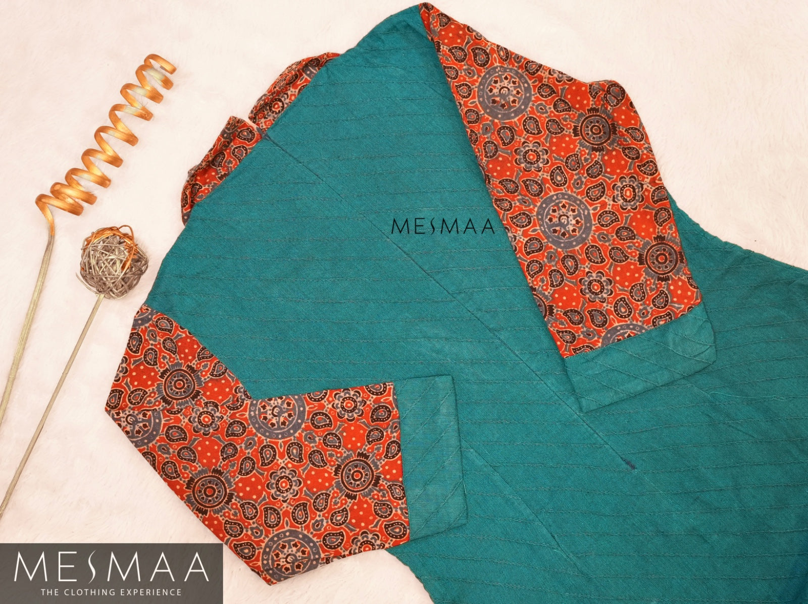 Copper sulphate brick red ajrakh kurthi