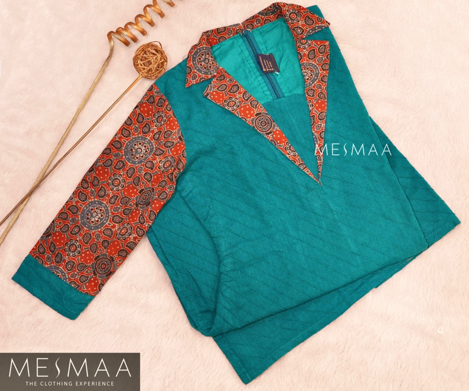 Copper sulphate brick red ajrakh kurthi