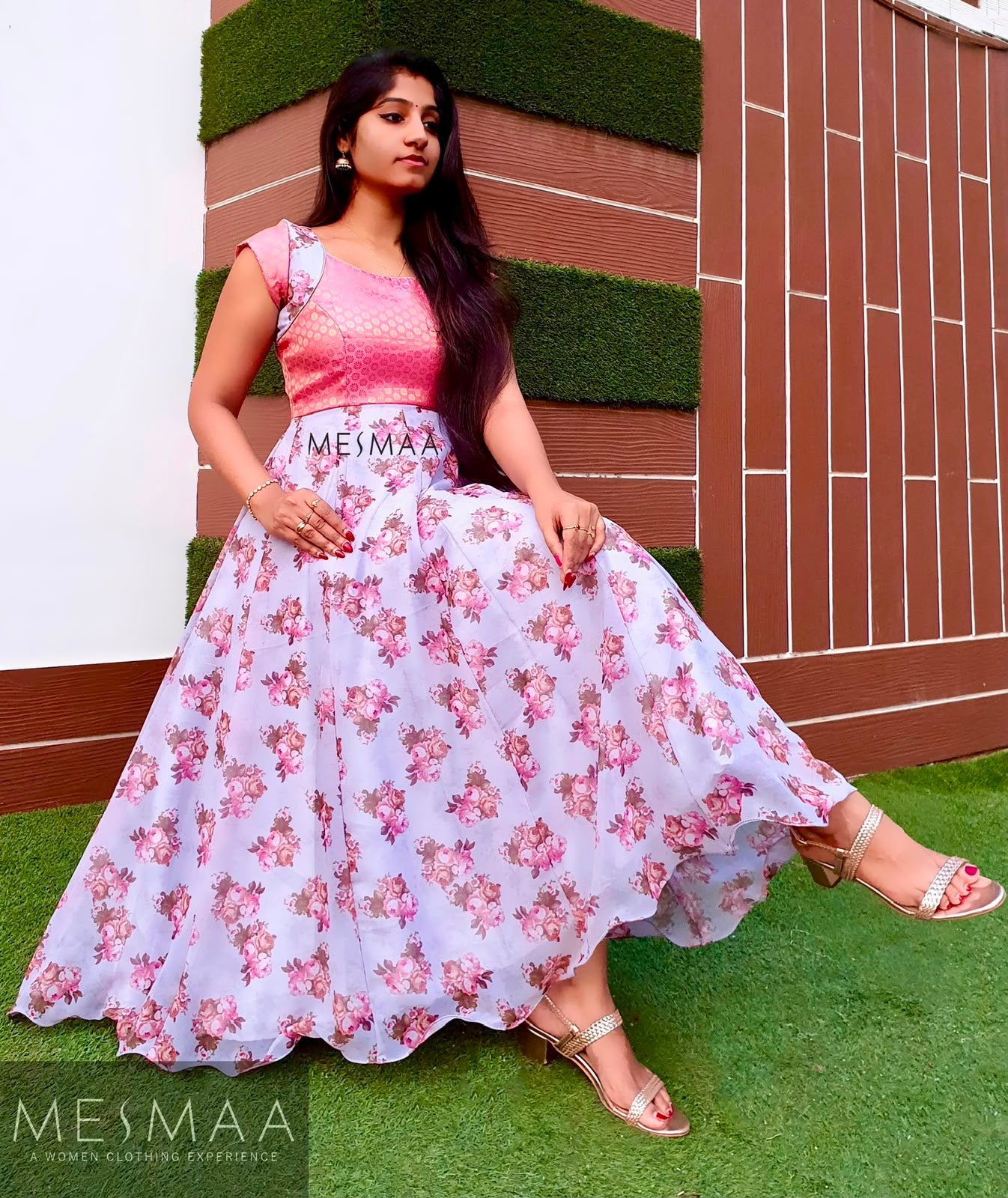 GREY PINK FLORAL DRESS