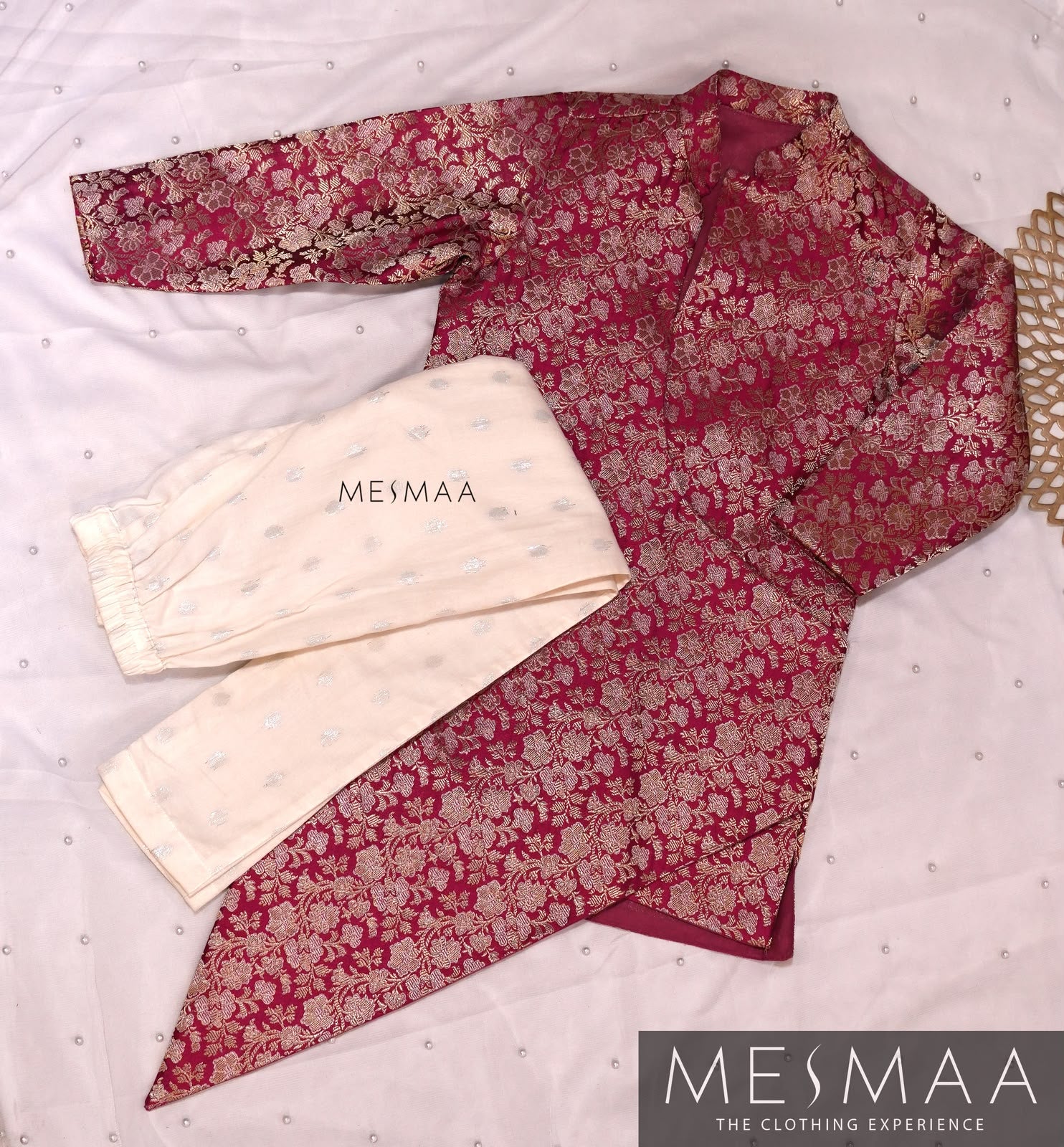 BURGUNDY WHITE BOYS KURTA SET