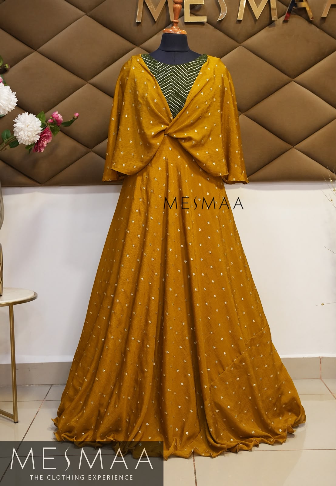 MUSTARD OLIVE GREEN CAPE GOWN