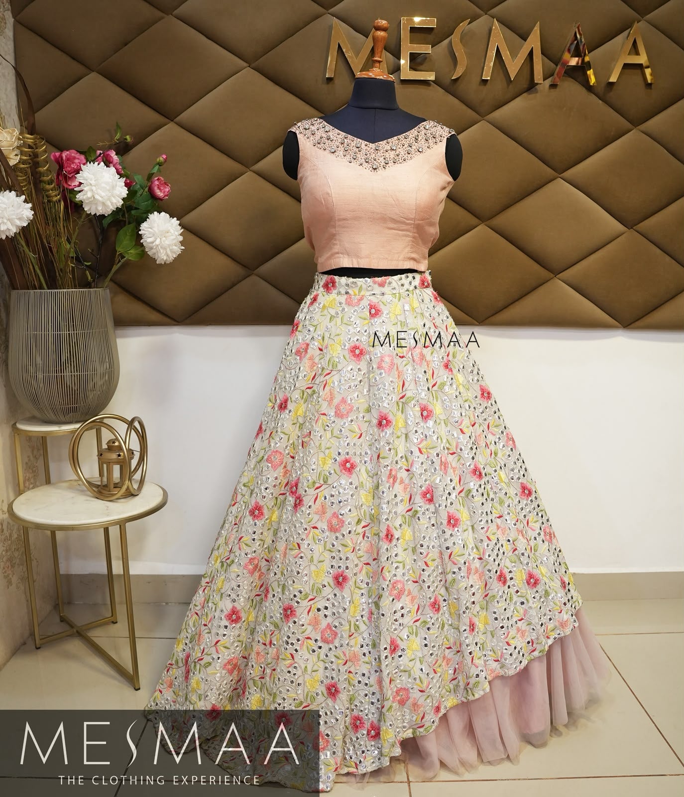 Blush pink white lehenga.