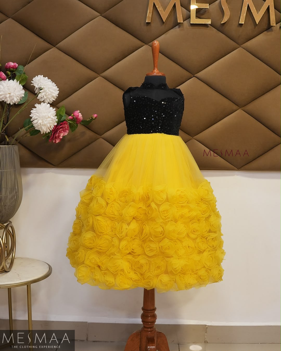 YELLOW  BLACK KIDS GOWN